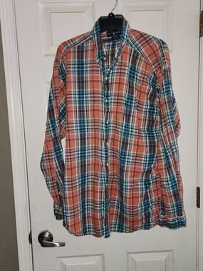 Ralph Lauren Orange and Blue Plaid Button-Down Shirt